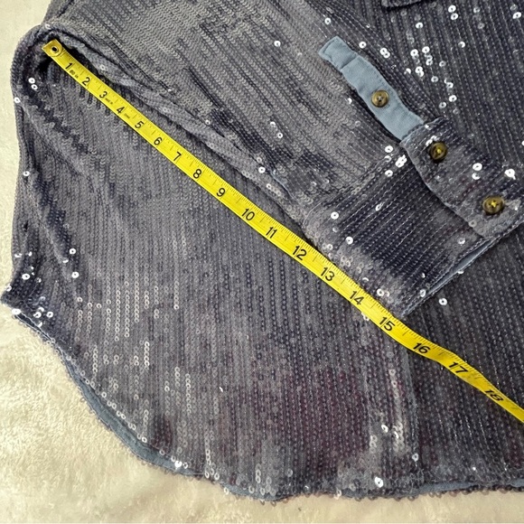 Anthropology Pilcro Shimmering Blue Buttondown Tunic Style Sequin Shirt Size XSP - Picture 5 of 15